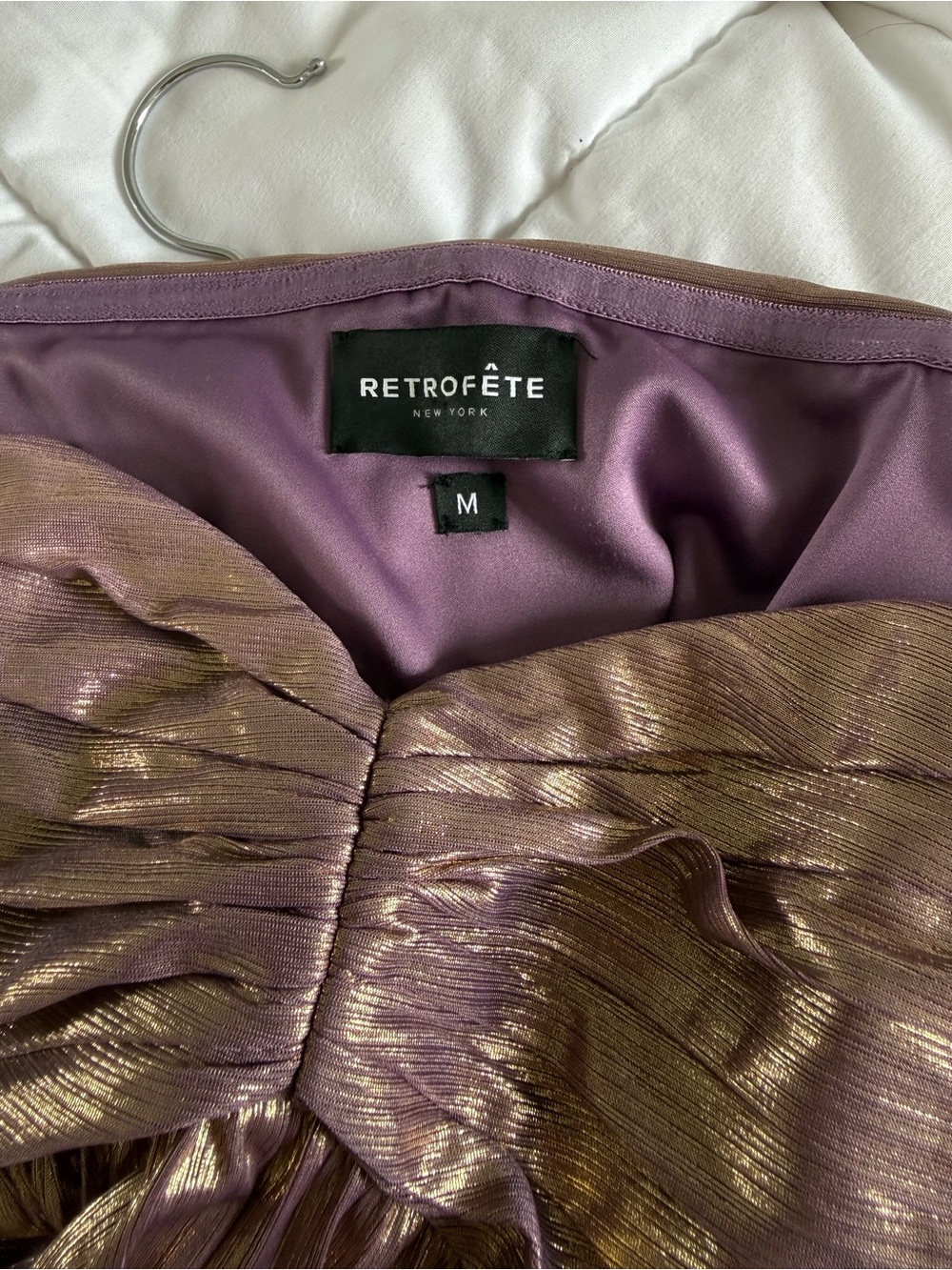 Strapless Metallic Pleated Gown in Rose Gold - Picture 3 of 3